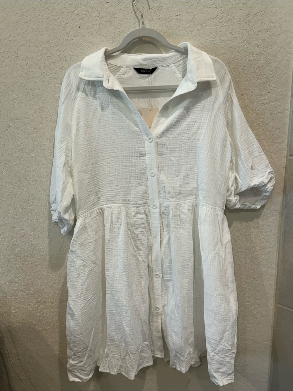 Lightweight White Button-Front Gauze Tunic Dress